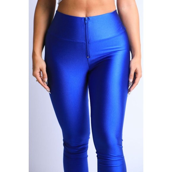 Women's Stretch Skinny Shiny Active Zipper Front Yoga Club Party Leggings Pants - Picture 3 of 10